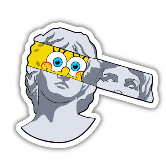 Spongebob Peeking from Greek Statue